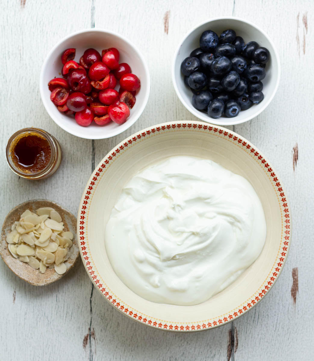 Ingredients for making Frozen Yogurt Bark.