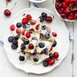 Frozen Yogurt Bark on a white platter.