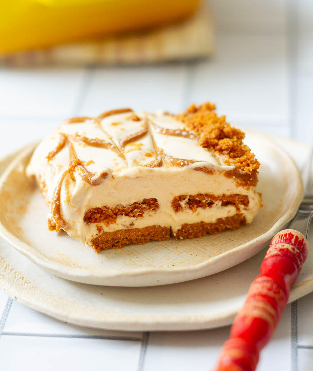 A slice of Biscoff Icebox Cake