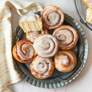 Cinnamon Roll Muffins on a tray.