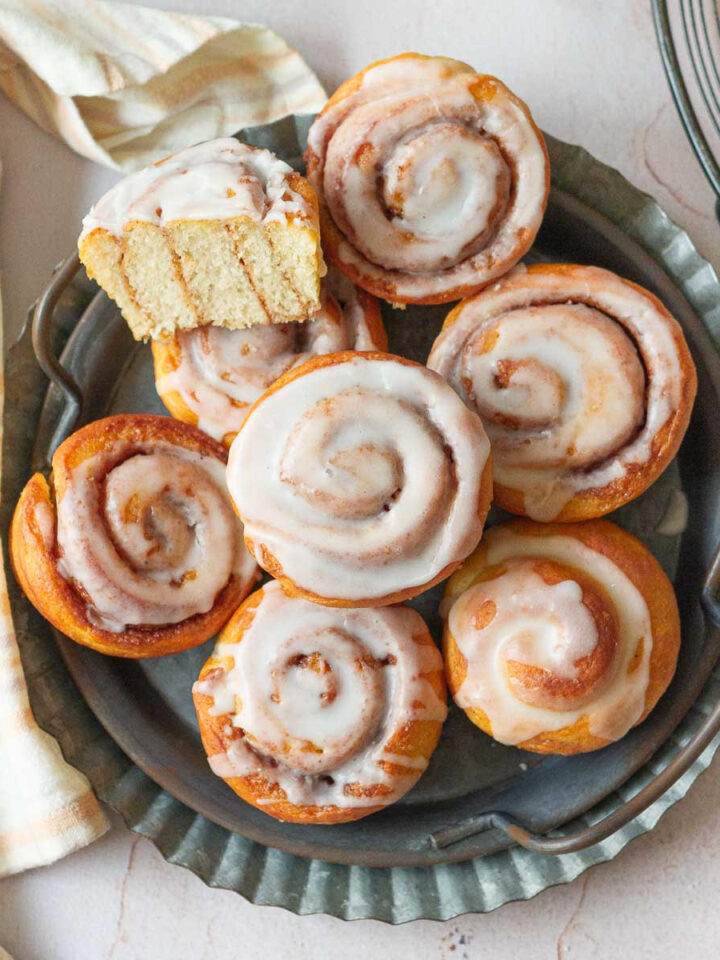 Cinnamon Roll Muffins on a tray.