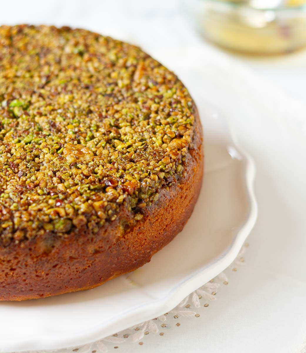 Pour the syrup on top of the cake