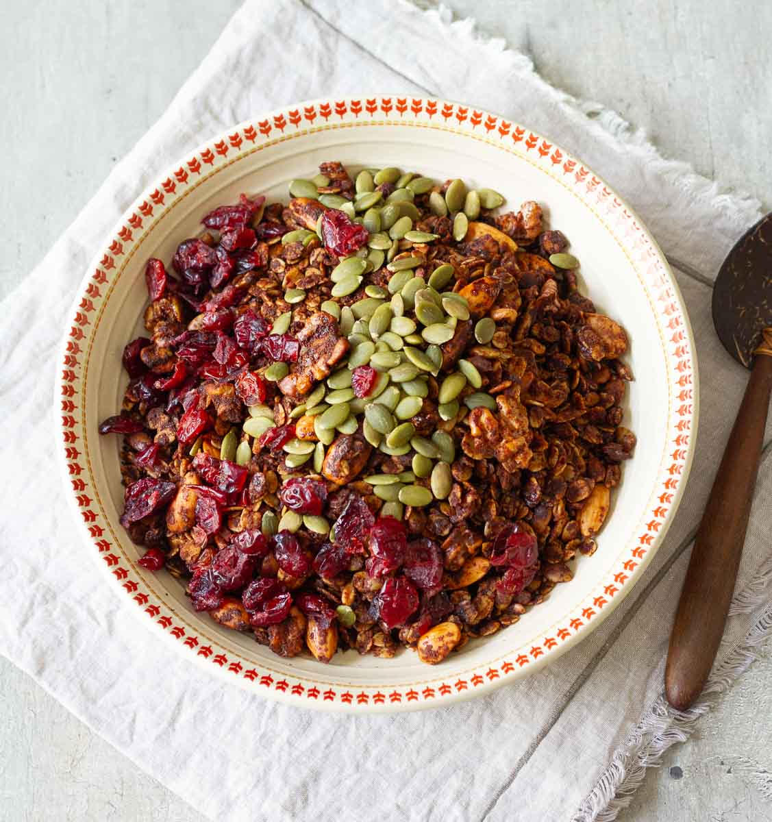mix in cranberries and more pumpkin seeds