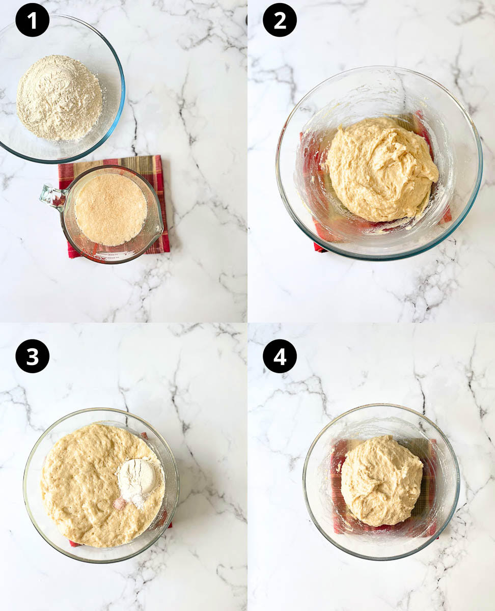Steps for making dough for rolls.