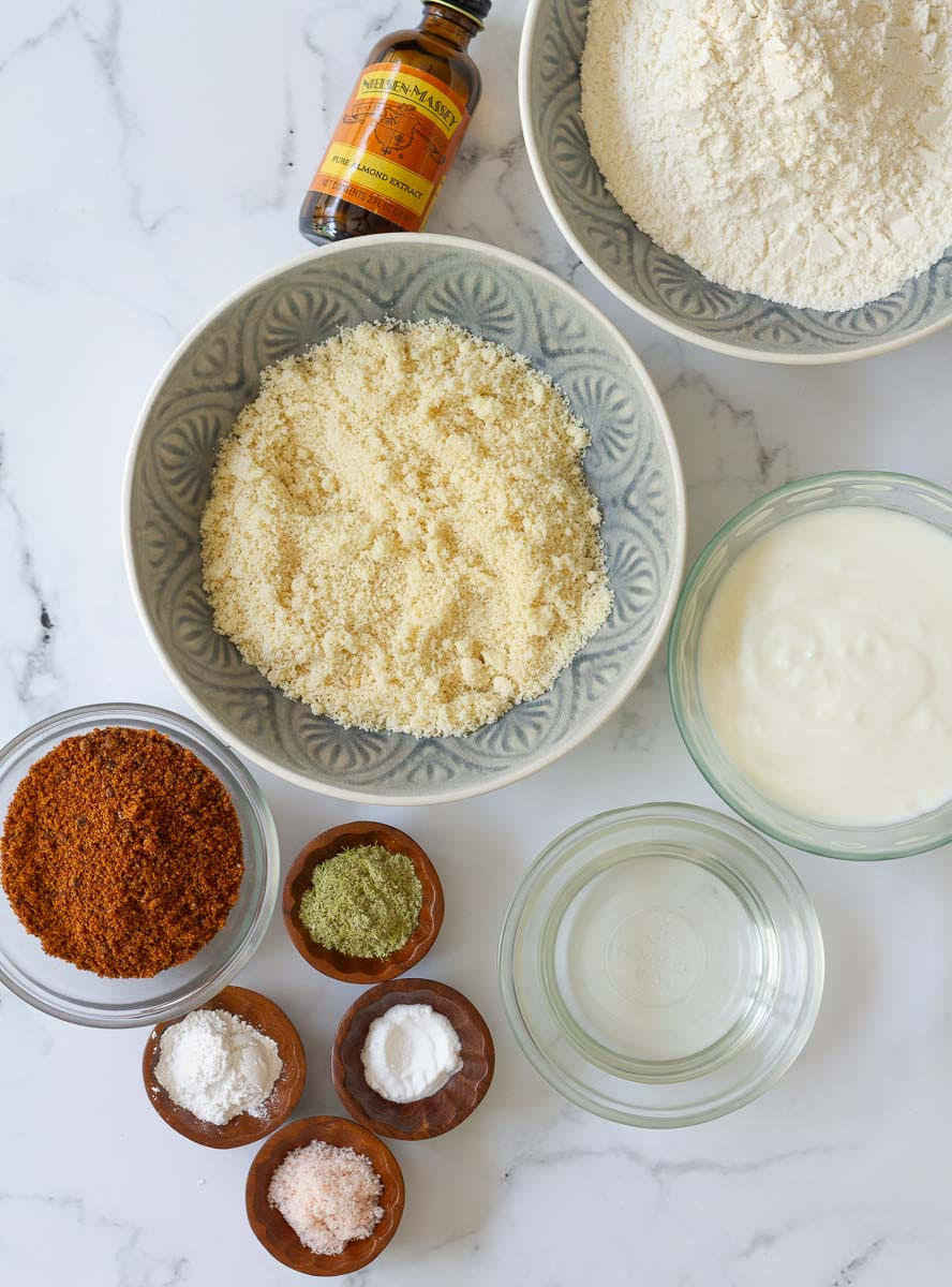 Ingredients for making Cardamom Almond Tea Cake.