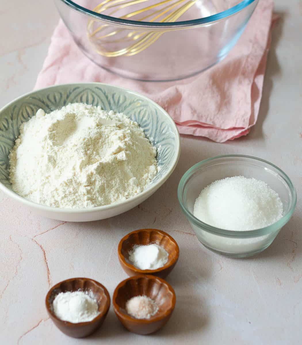 Dry ingredients for rose tres leches.