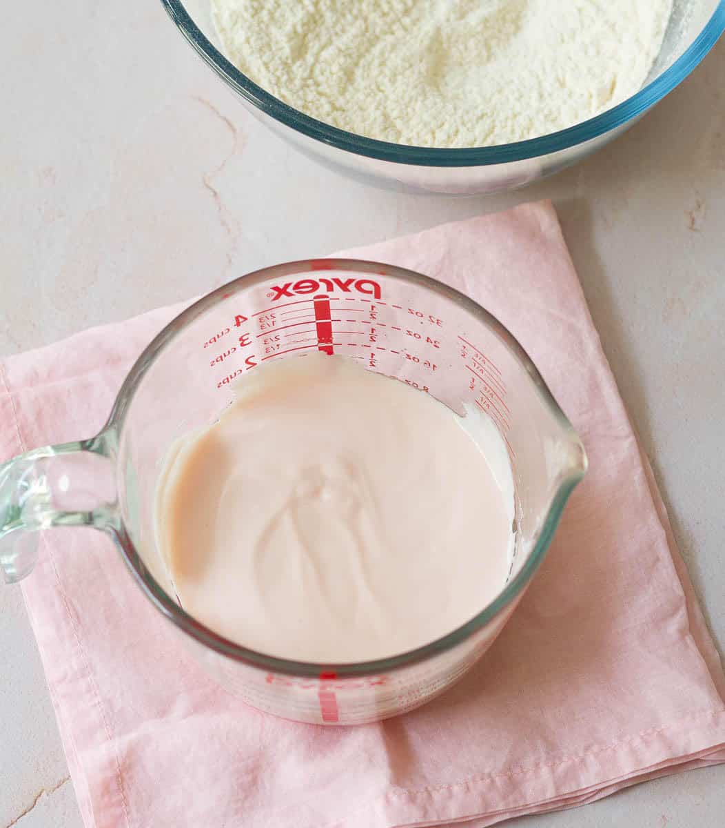 Dry and wet ingredients for tres leches.