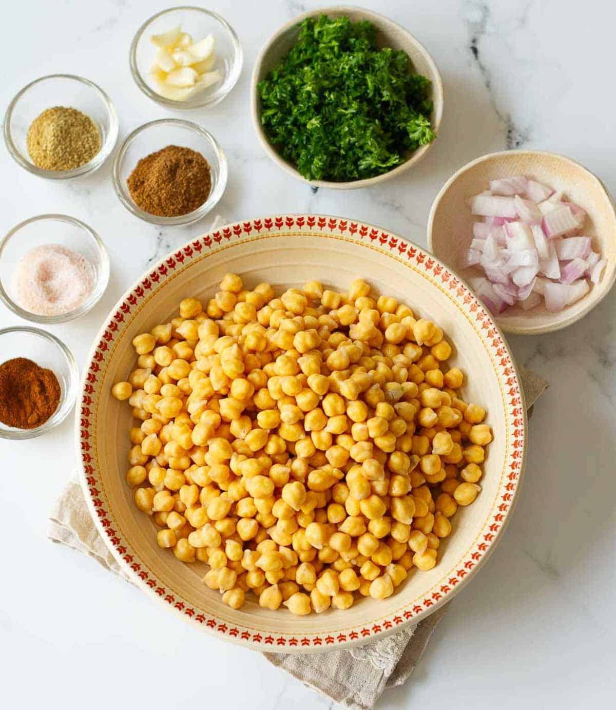 Ingredients for making air fryer falafels.