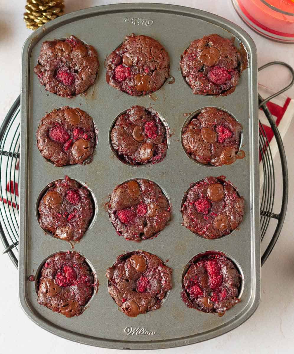 Baked brownies in a muffin tray.