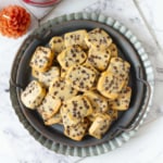 Chocolate chip cookies on a platter.