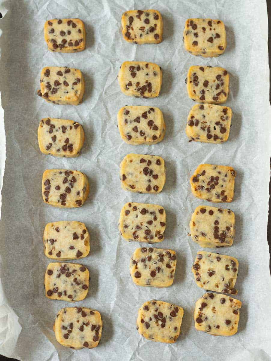 Baked cookies on parchment paper.