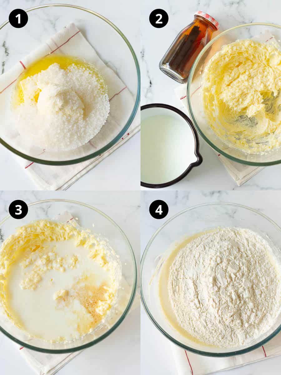 Steps for making batter for Cranberry Pound Cake