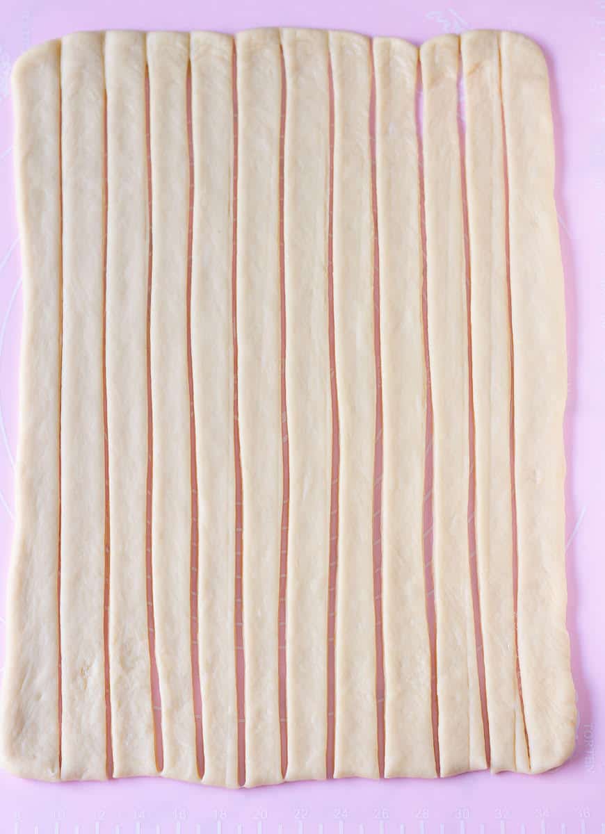 cut the rolled out dough into long strips