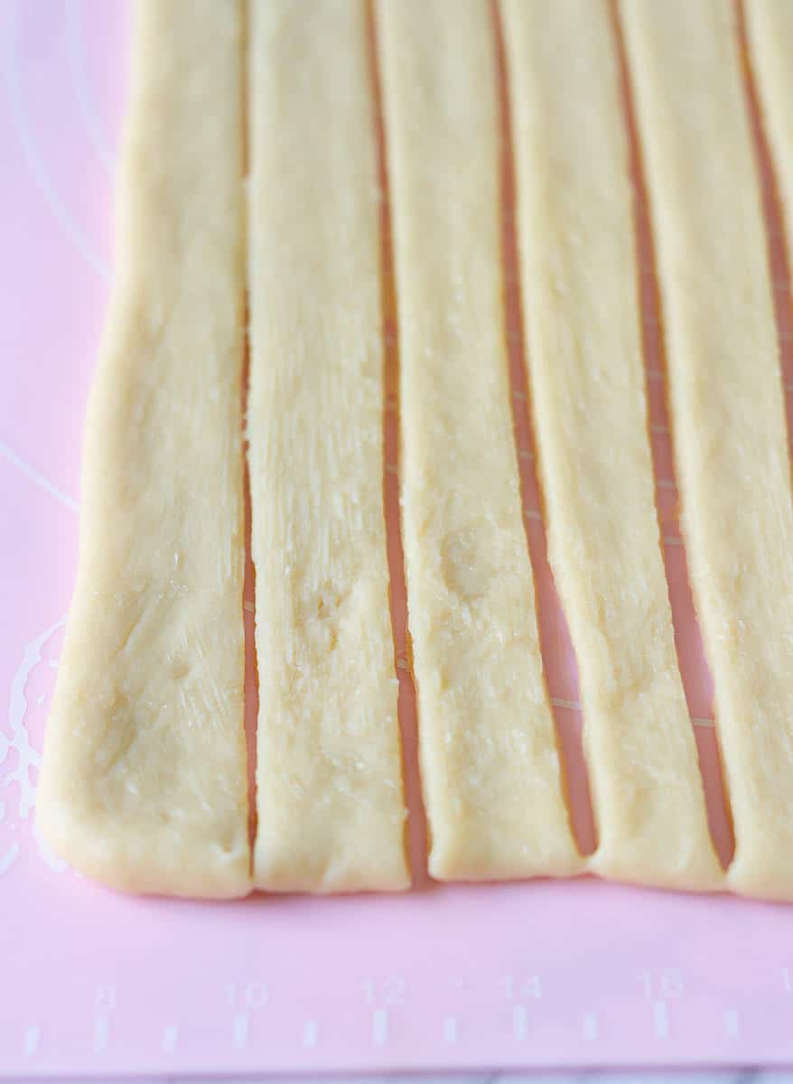 Butter brushed on the rolled out dough