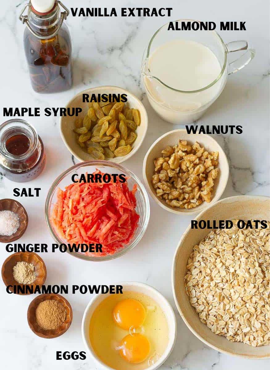 Ingredients for Carrot Cake Baked Oats Recipe