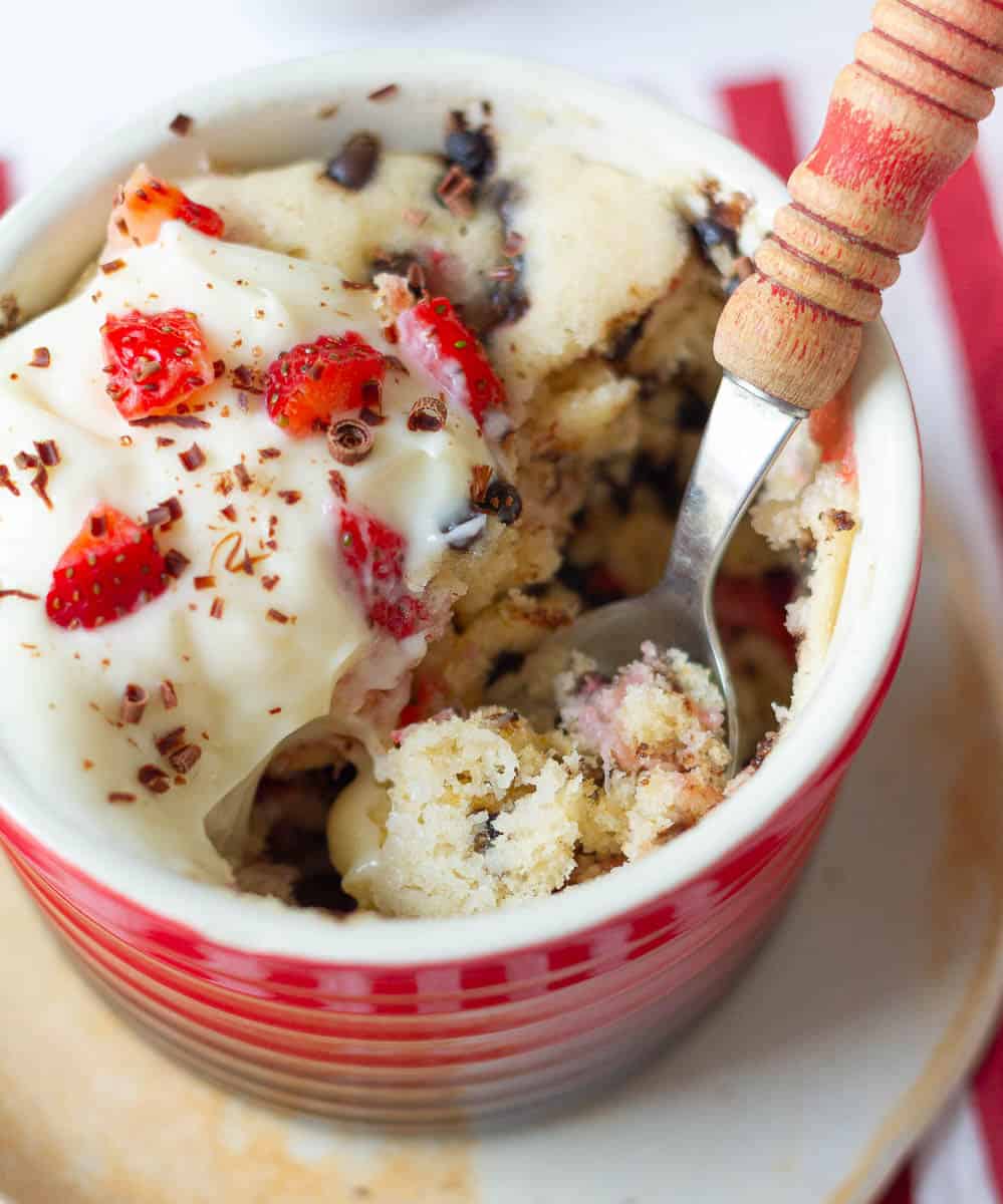 A spoonful of the mug cake to show the soft texture.
