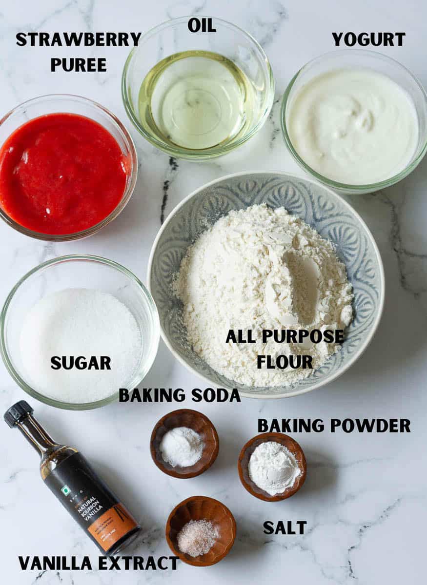ingredients for making Fresh Strawberry Poke Cake.