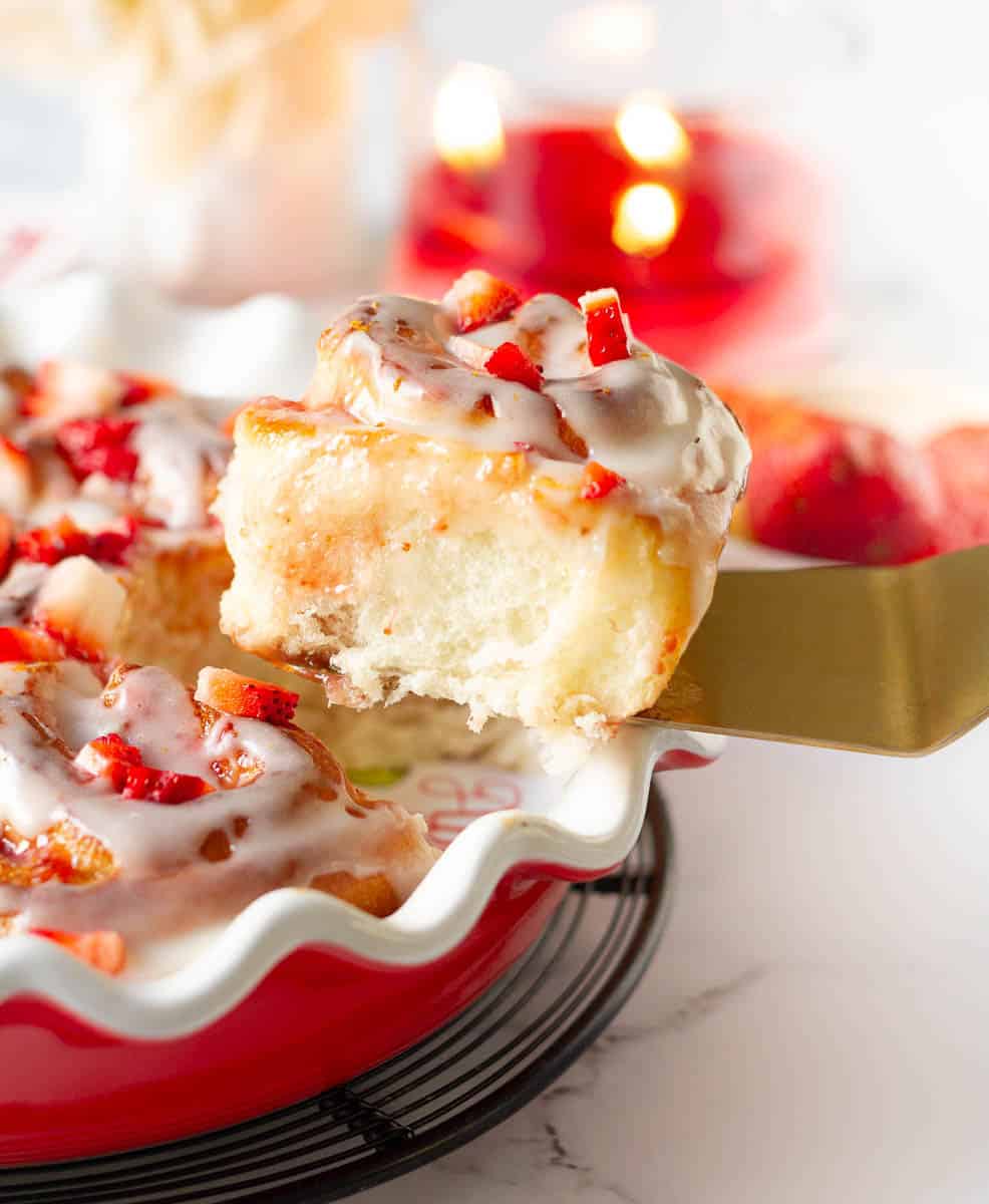 One strawberry roll on a pie server to show the texture.