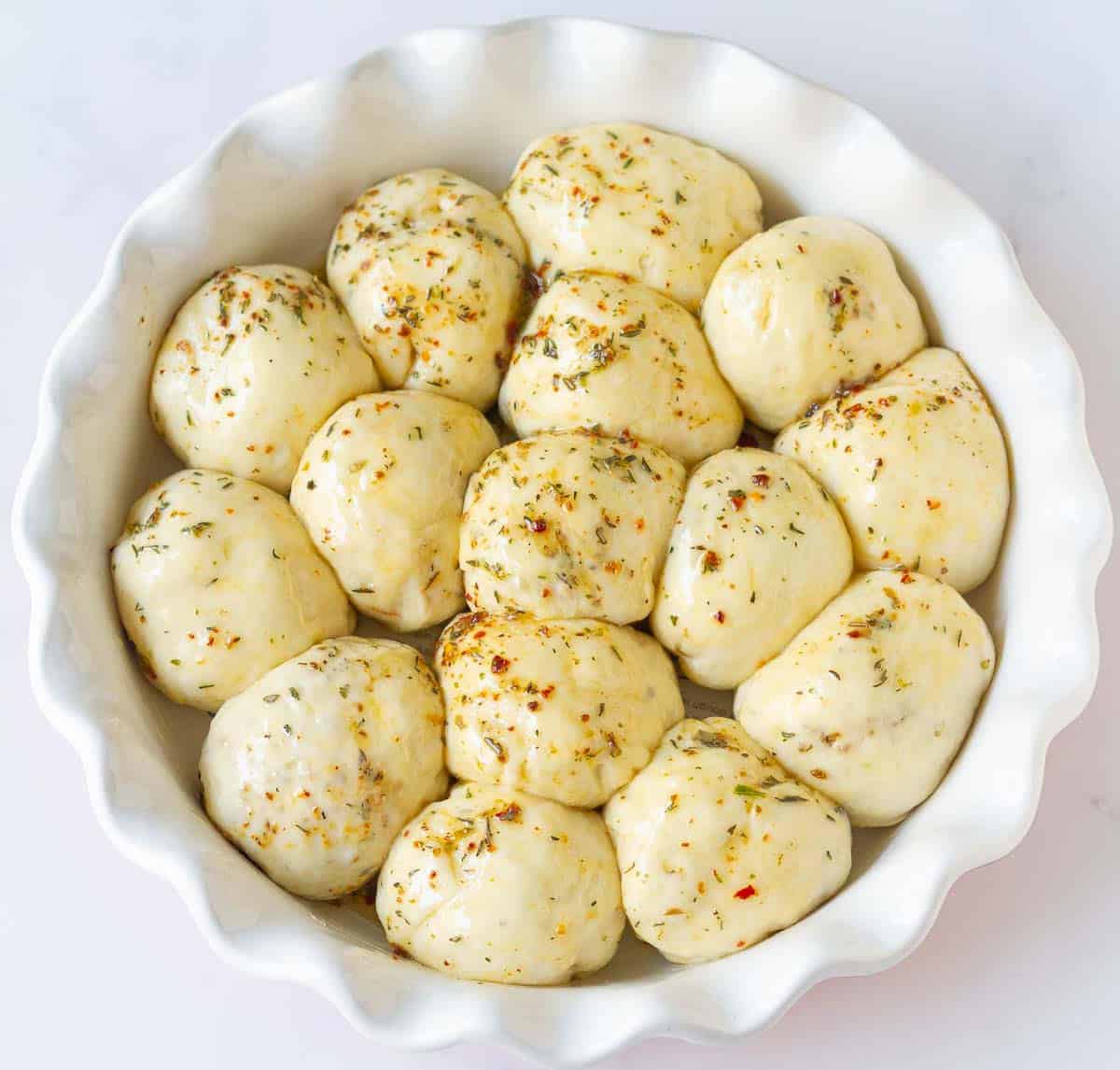 dough balls brushed with garlic herb butter.