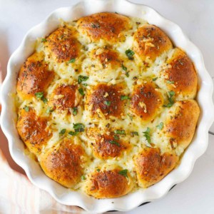 Easy Pizza Pull-Apart Bread in a baking dish.