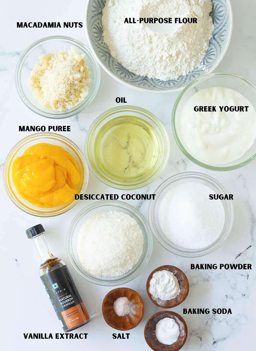Ingredients for making mango bread.