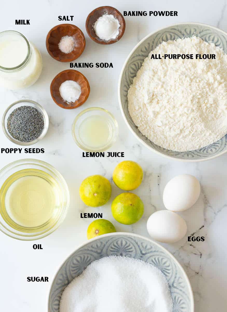 Ingredients for making poppyseed bread.