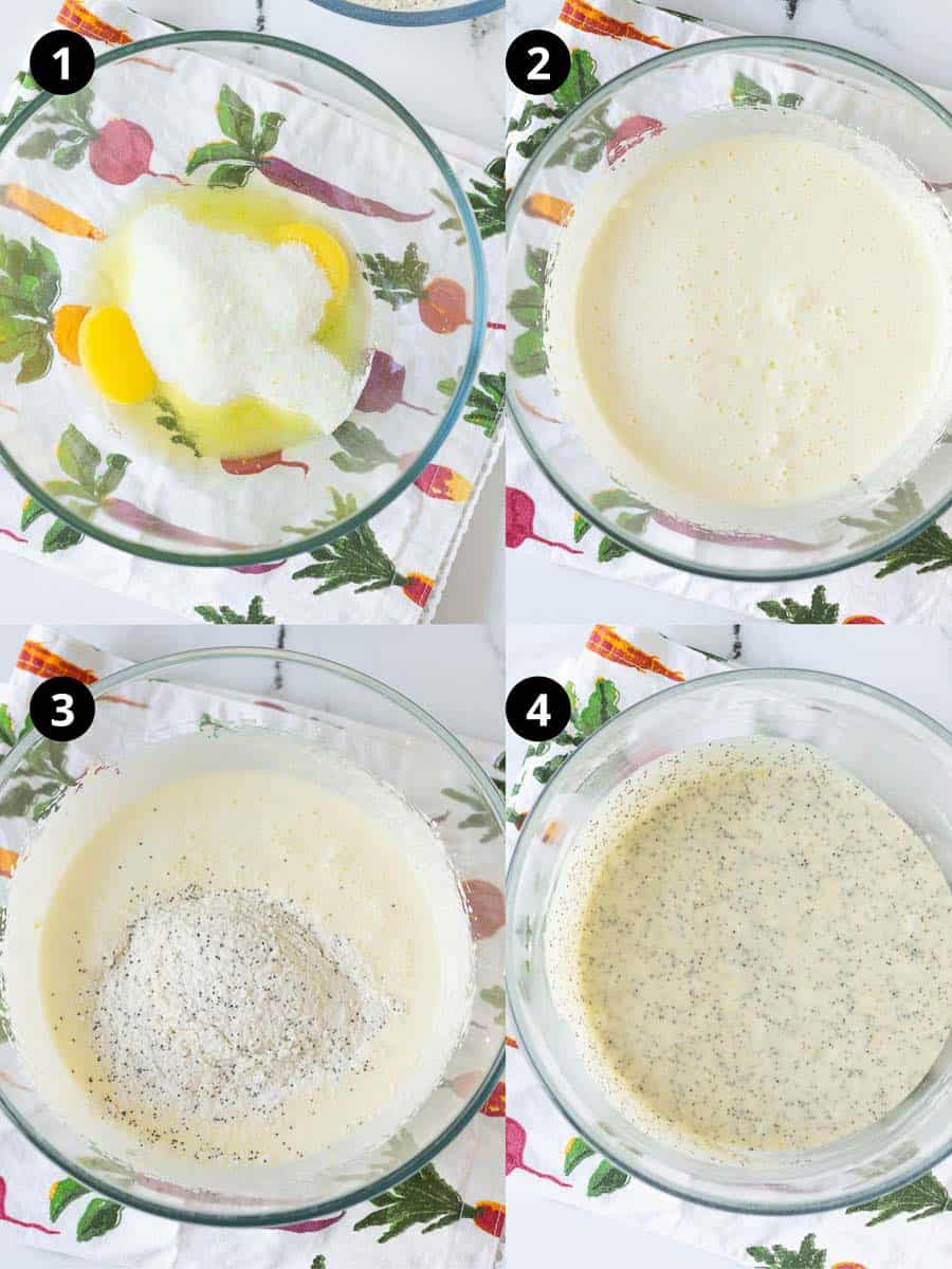 Steps for making lemon poppyseed bread.