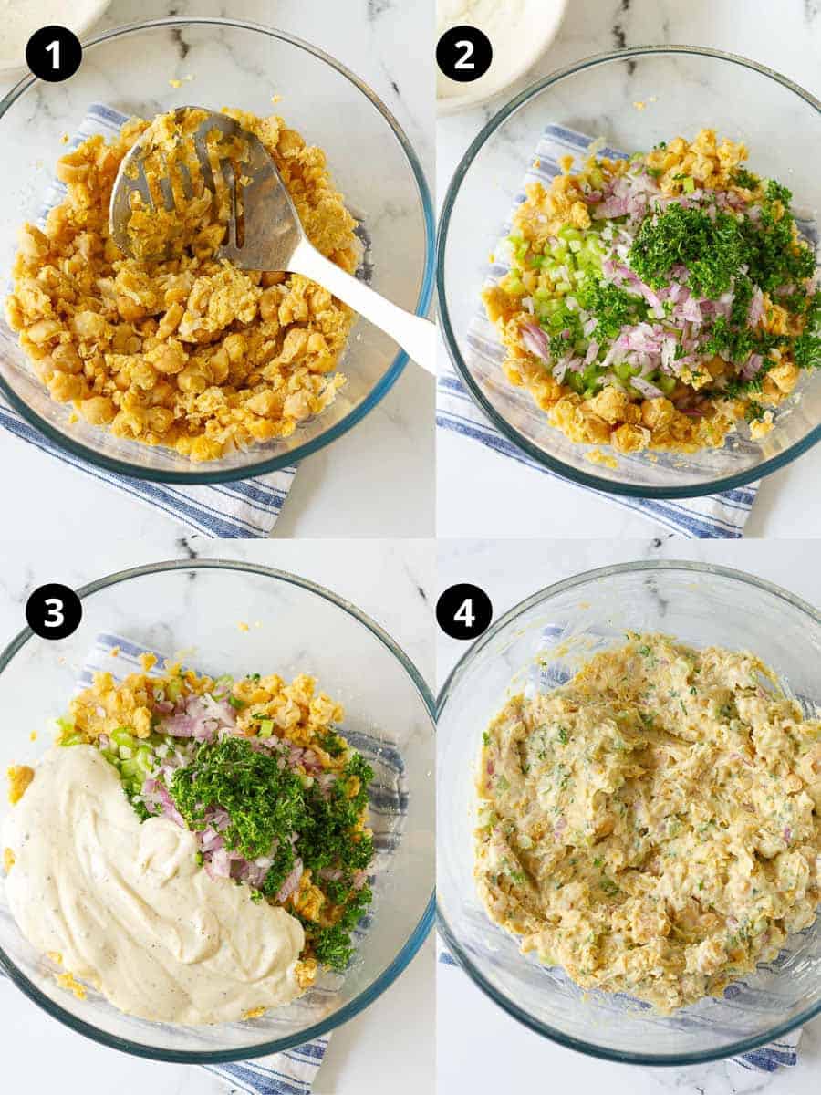 Steps for making smashed chickpea salad