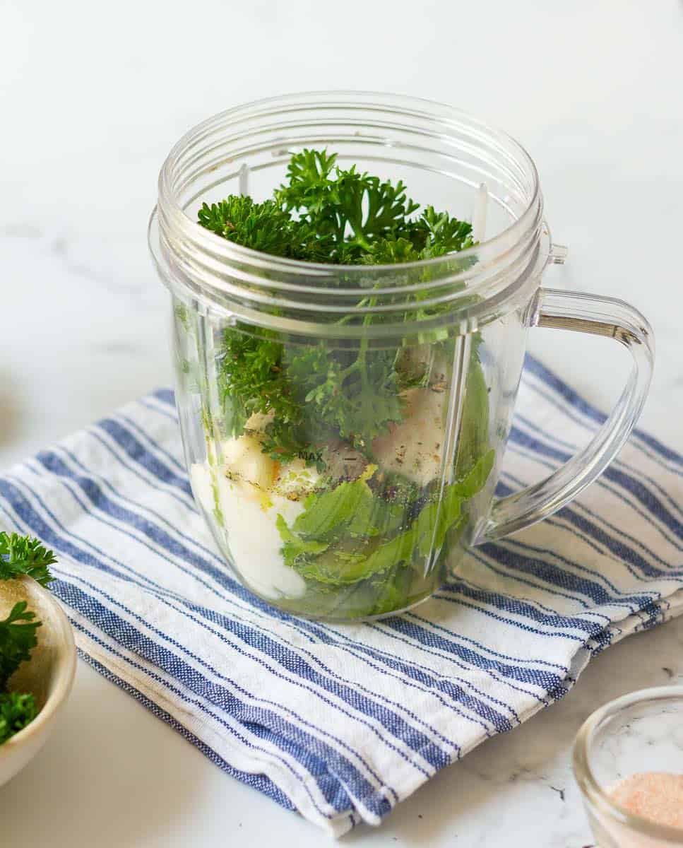 All ingredients for avocado dip in the blender