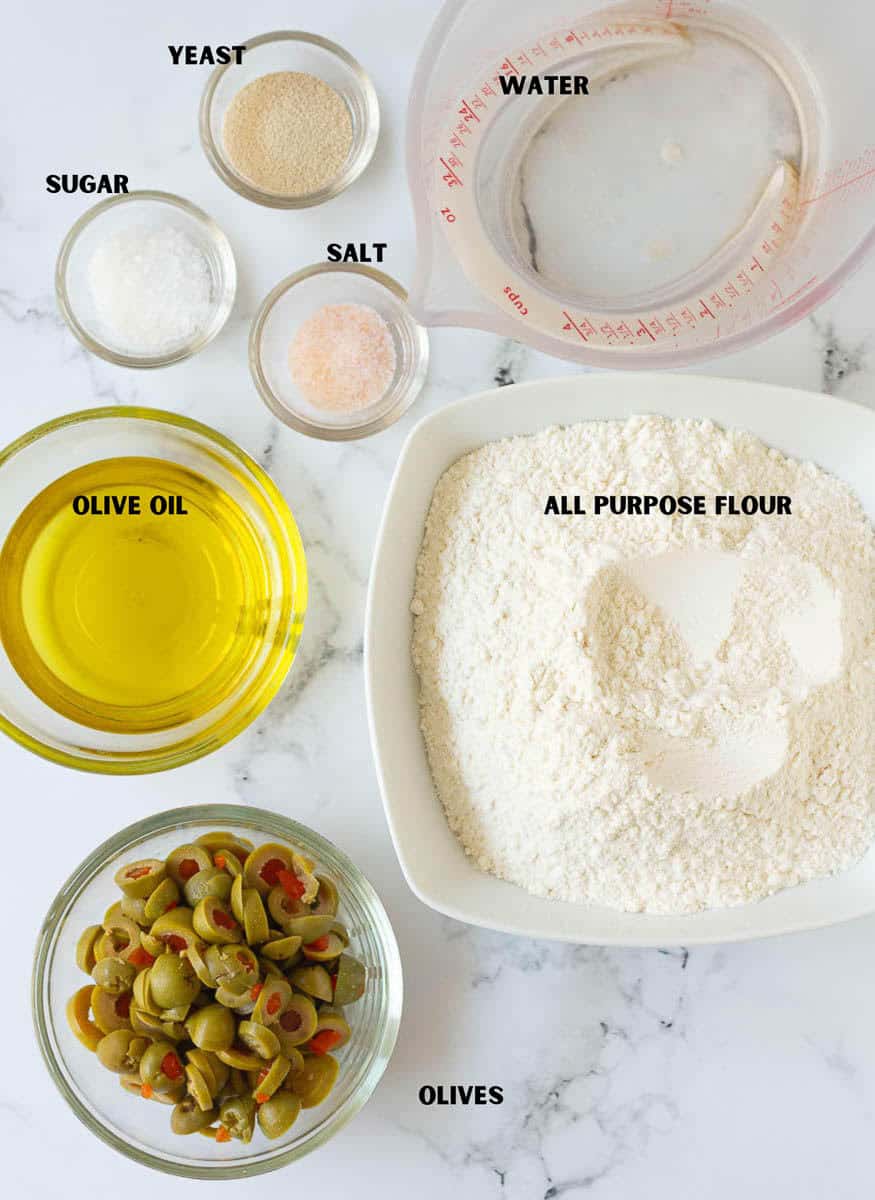Ingredients for olive bread
