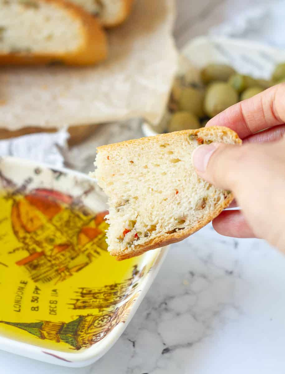 olive bread with olive oil for dipping