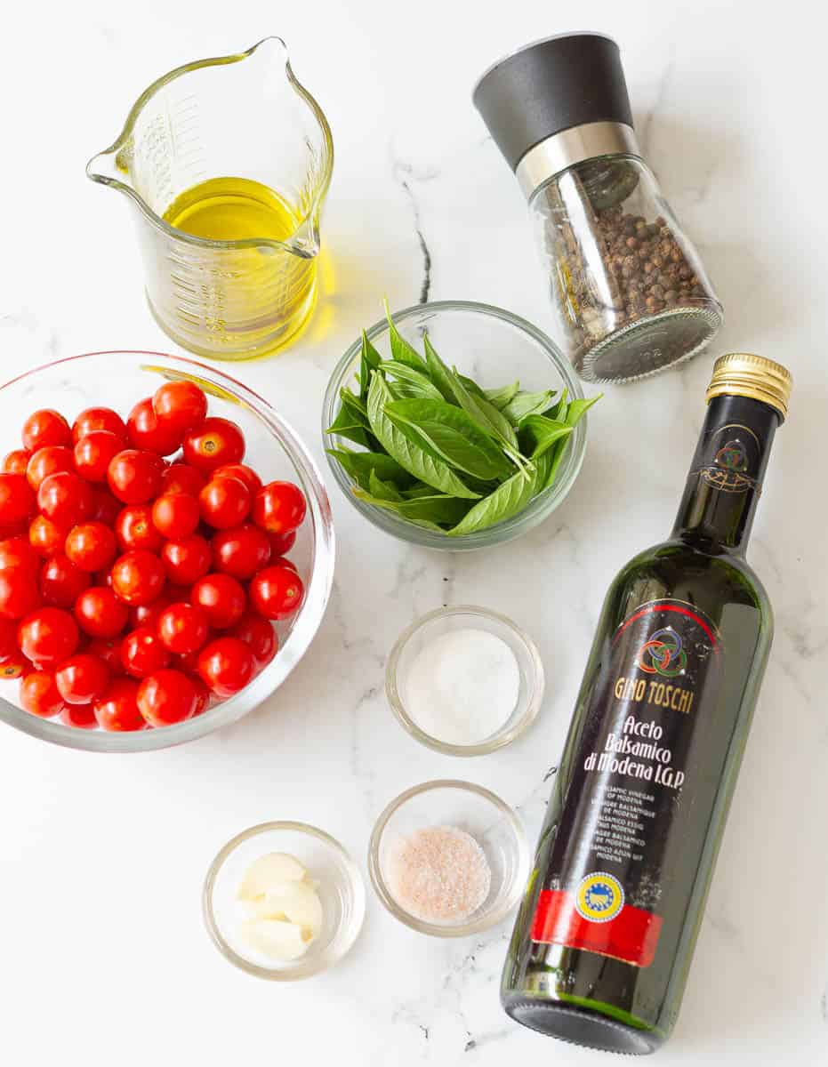 Ingredients for making Marinated Tomatoes.