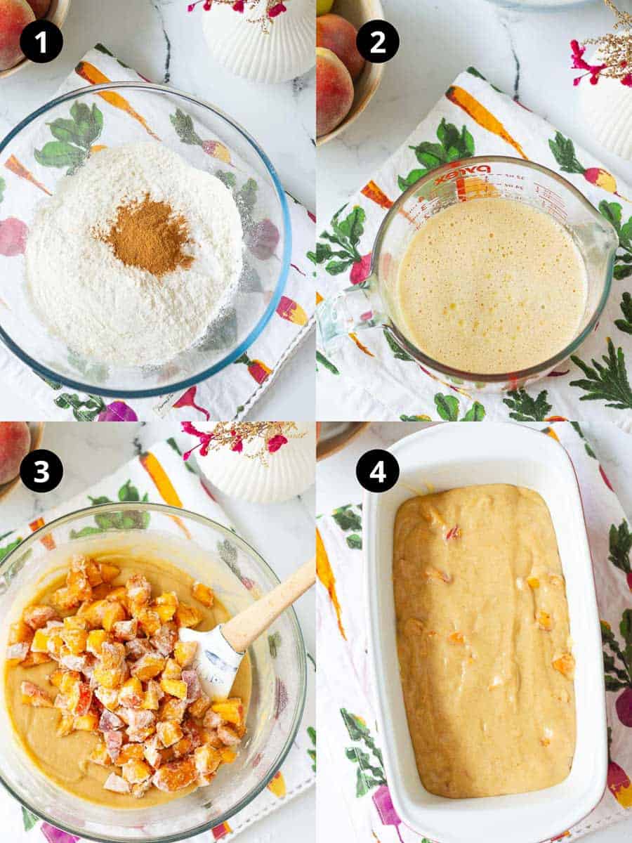 Steps for making Peach Bread.