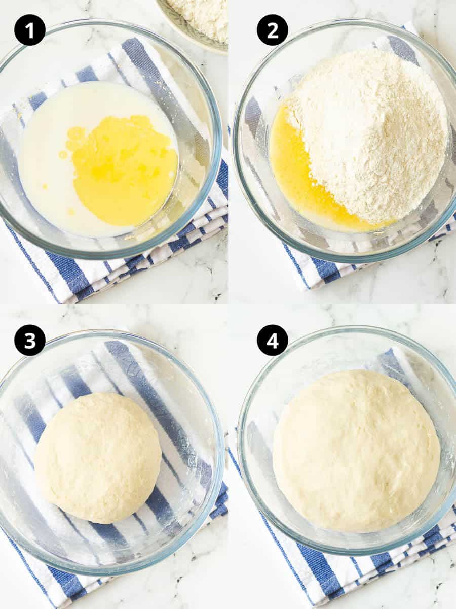Steps for making the dough for Salted Bread Rolls.