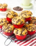 Chocolate Chip Muffins on a wire rack.