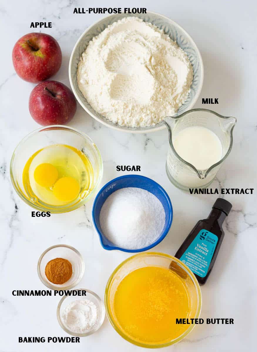 ingredients for making Cinnamon Swirl Apple Cake.