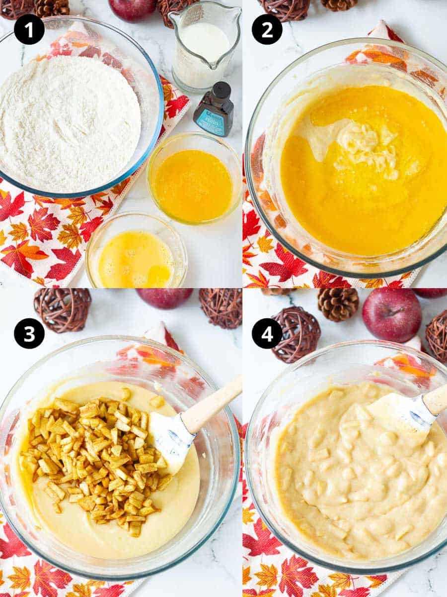 Steps to make Cinnamon Swirl Apple Cake.