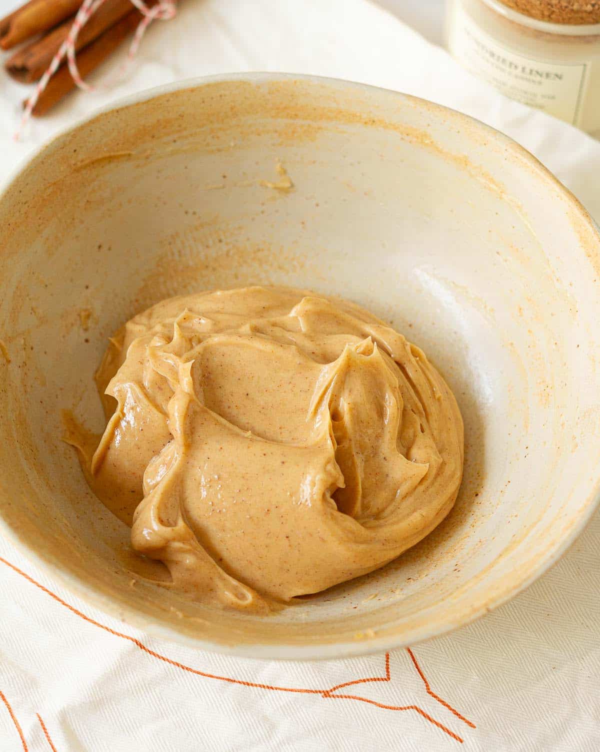 Whipped honey butter in a bowl.