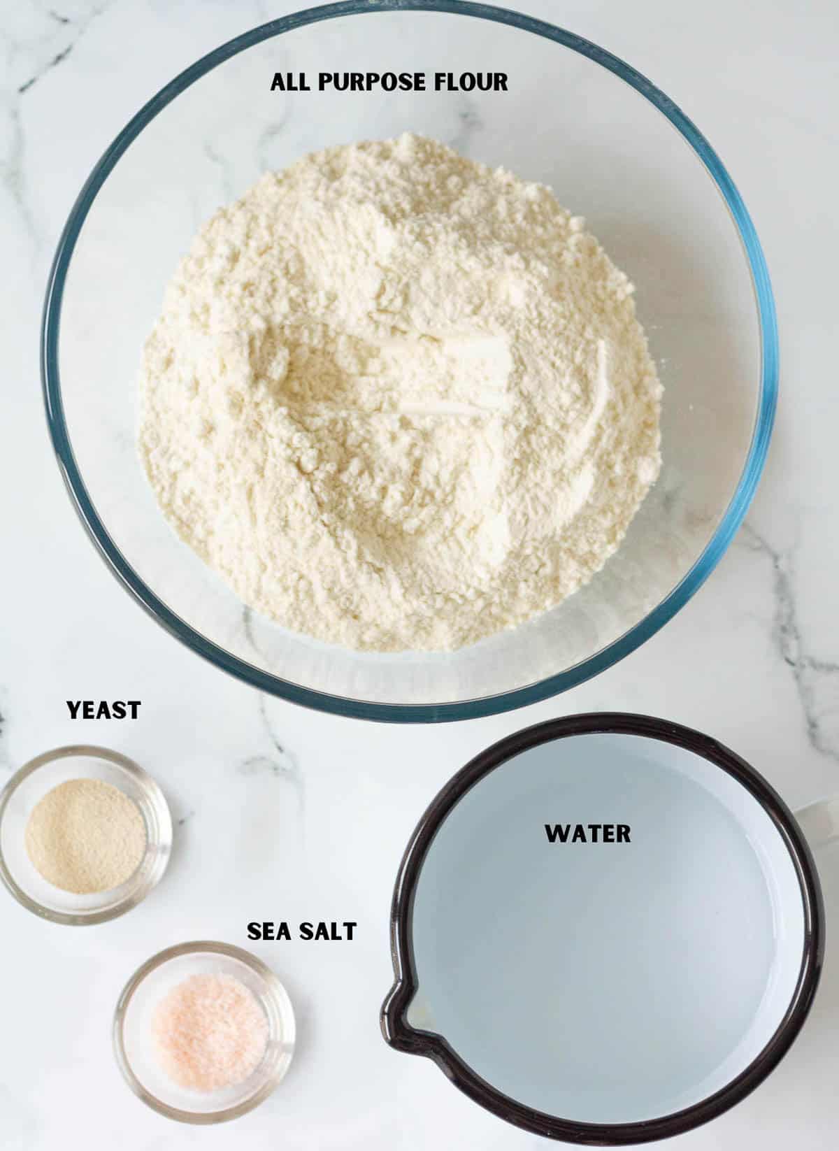 Ingredients for making no knead bread.