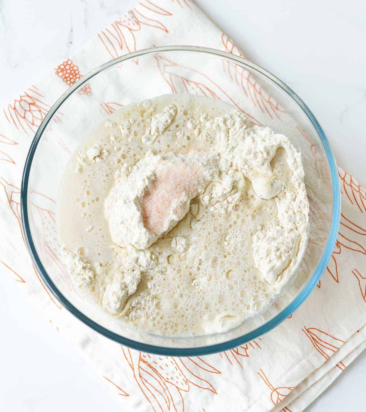 flour and salt in a large mixing bowl.