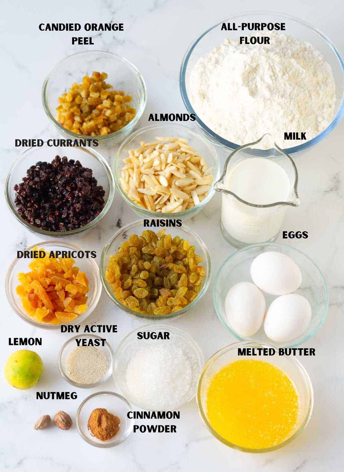 ingredients for making stollen.
