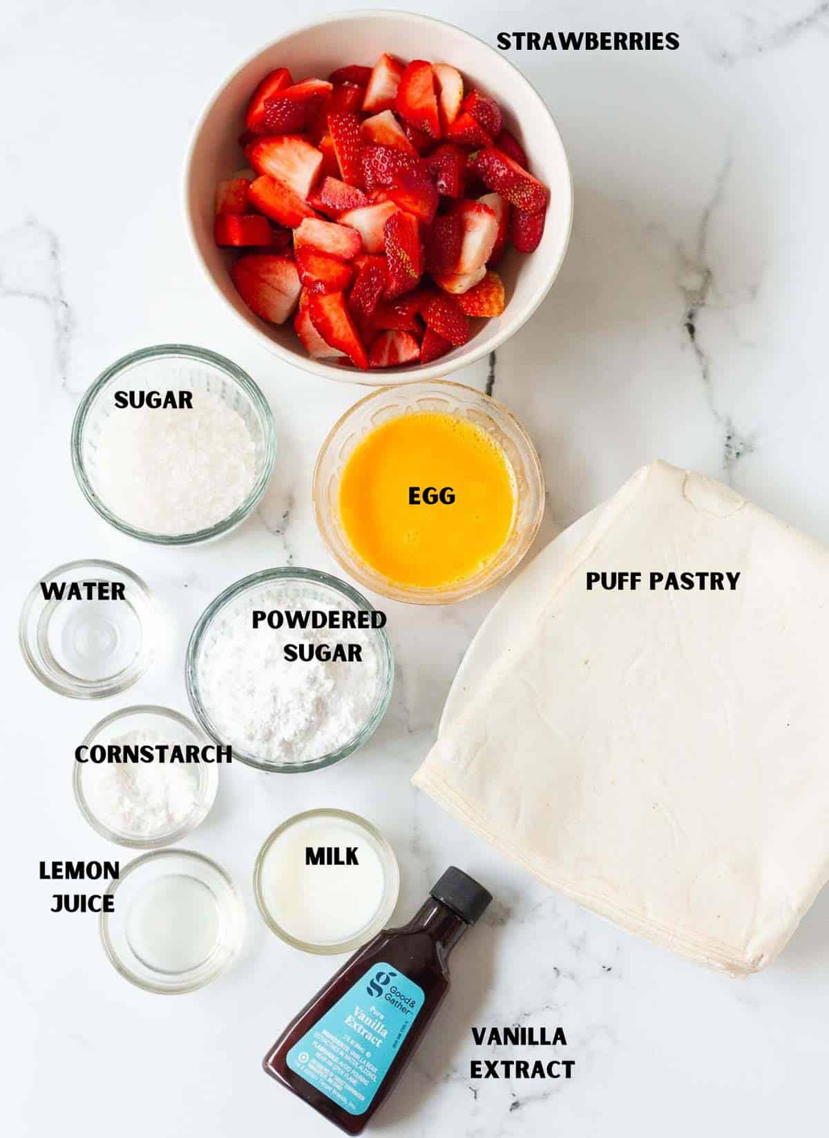 ingredients for making strawberry turnovers.