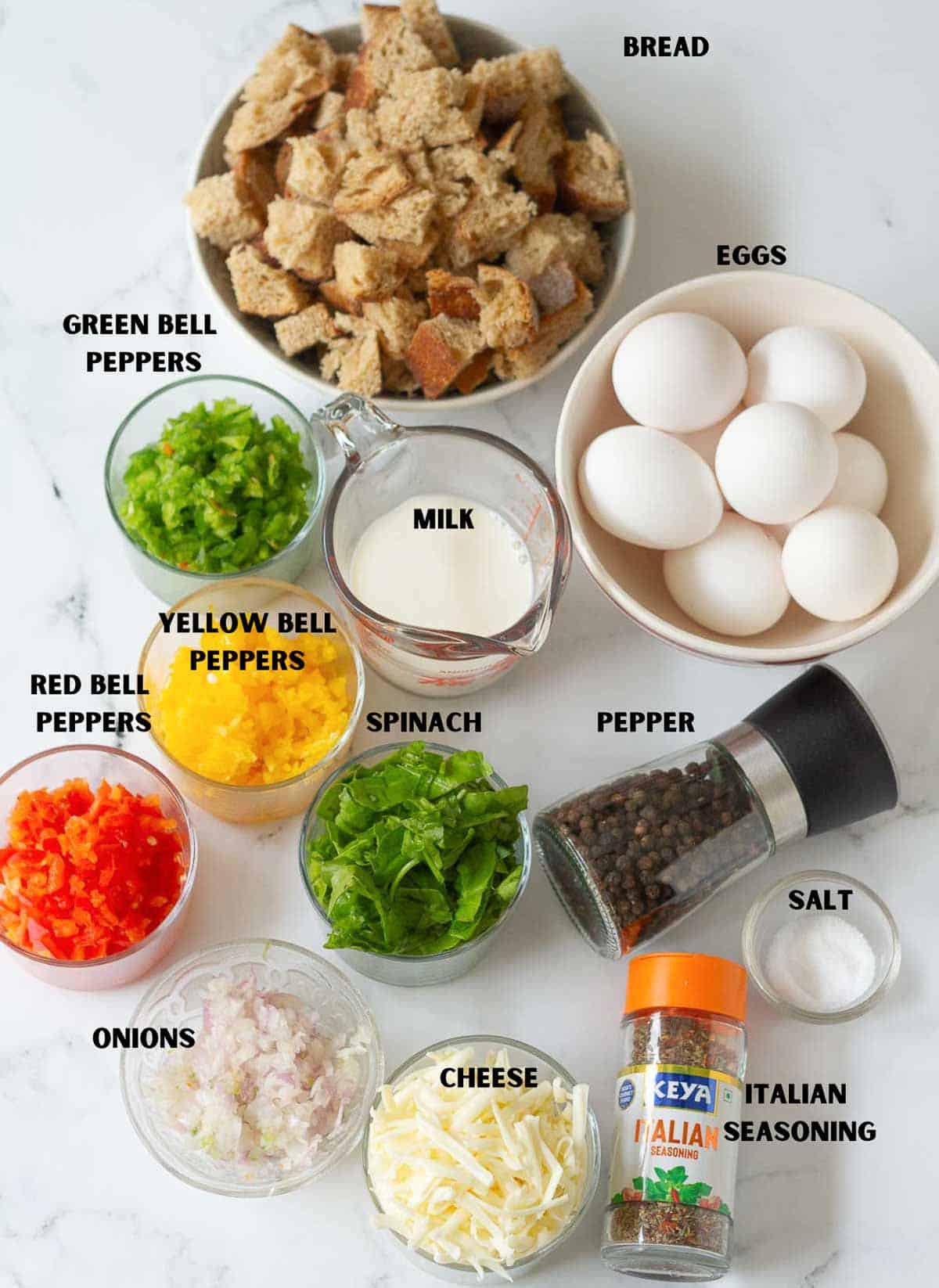 ingredients for making breakfast casserole.