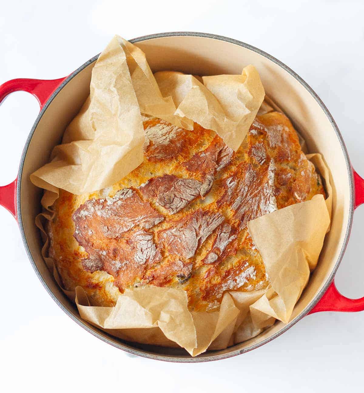 Baked bread in a dutch oven.