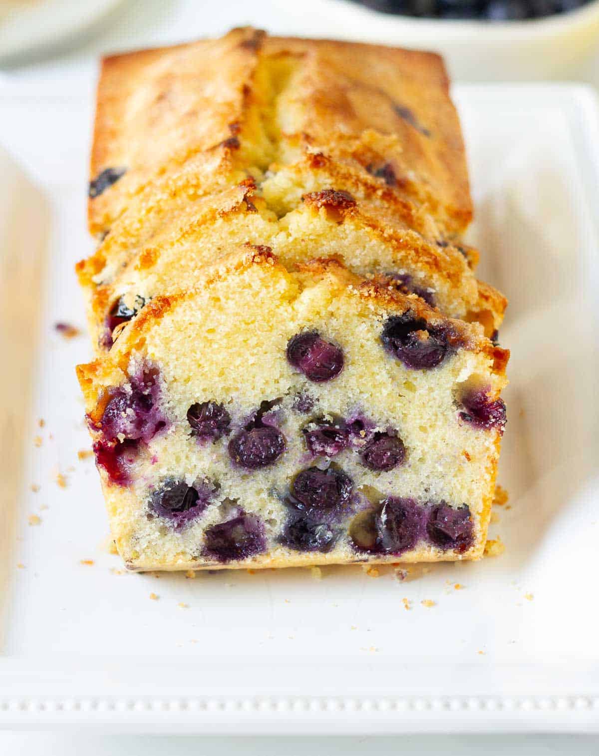 Sliced blueberry lemon bread.