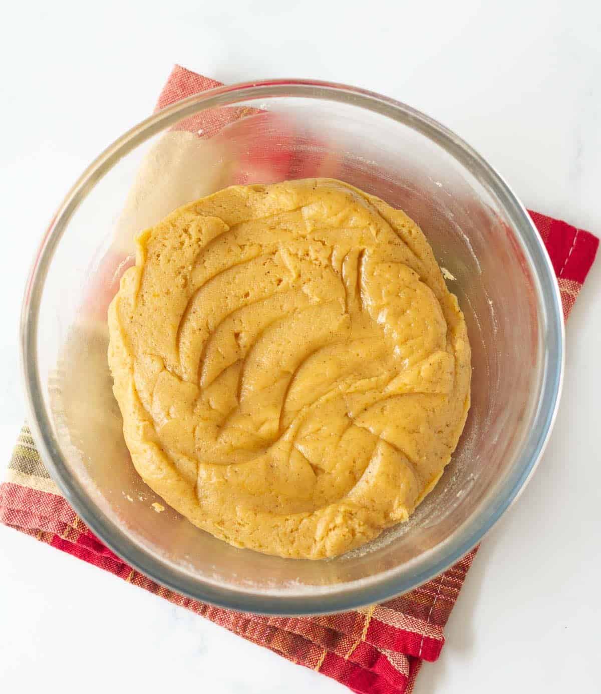 Cookie dough in a bowl.