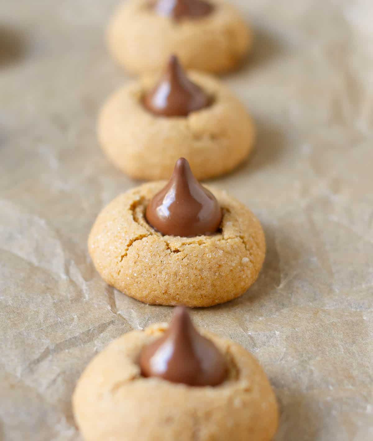 Cookies with Hershey's kisses chocolate pressed in the center.