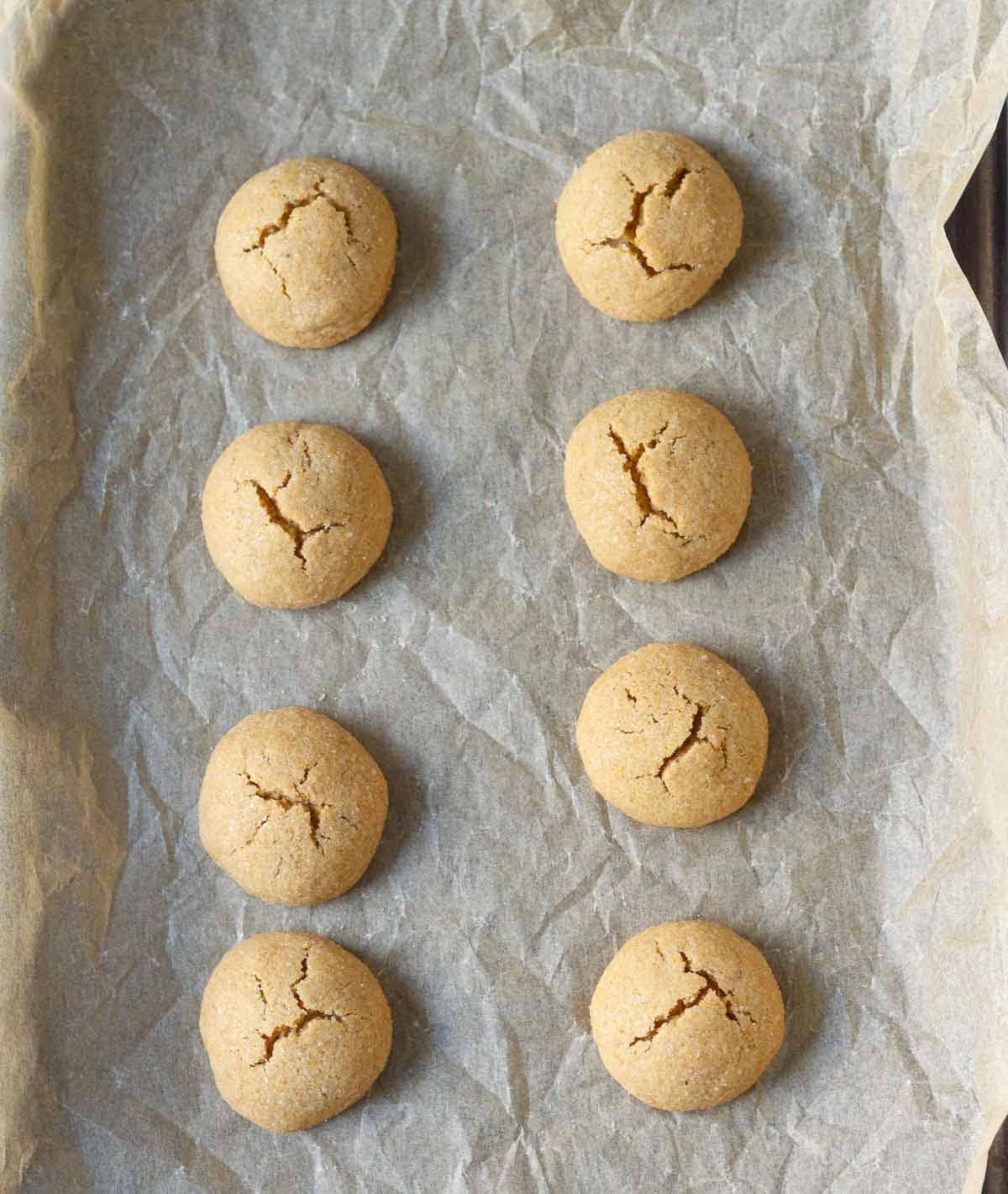 Baked cookies on parchment paper.